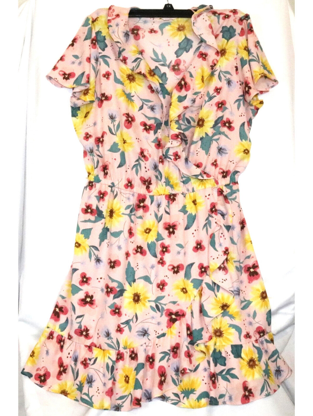 Lauren Conrad Dress Women's Size Large Short Sleeve Ruffle Tie Knot Floral Belts